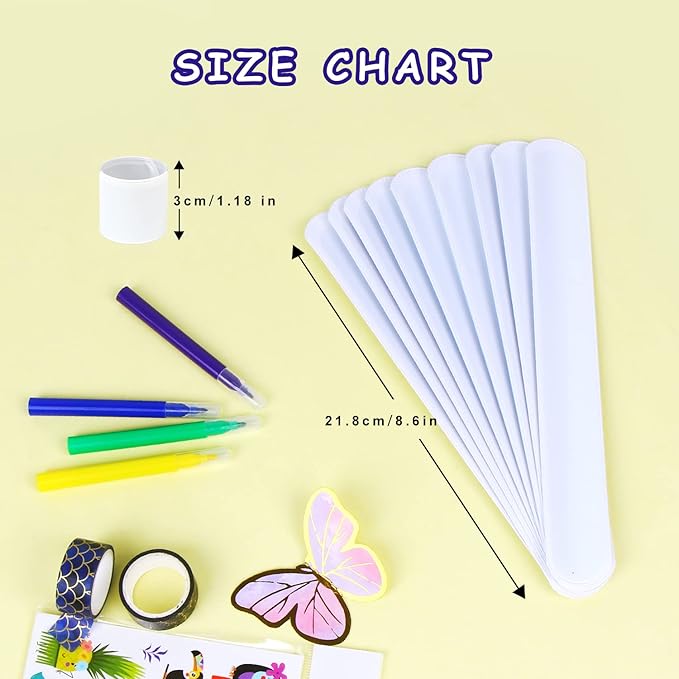 LOMIMOS 160Pcs White Slap Bracelets,Blank DIY Bands Wristbands Party Favors for Kids School Craft Projects Painting
