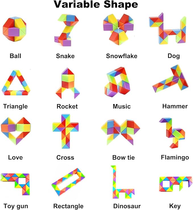 GOLDGE 15 Pack Mini Fidget Snake Cube Puzzle Toys - Party Favors & Goodie Bag Fillers, Travel Toys for Kids Ages 4-8, Rainbow Colors - Bulk Birthday & Back to School Gifts - Stocking Stuffers