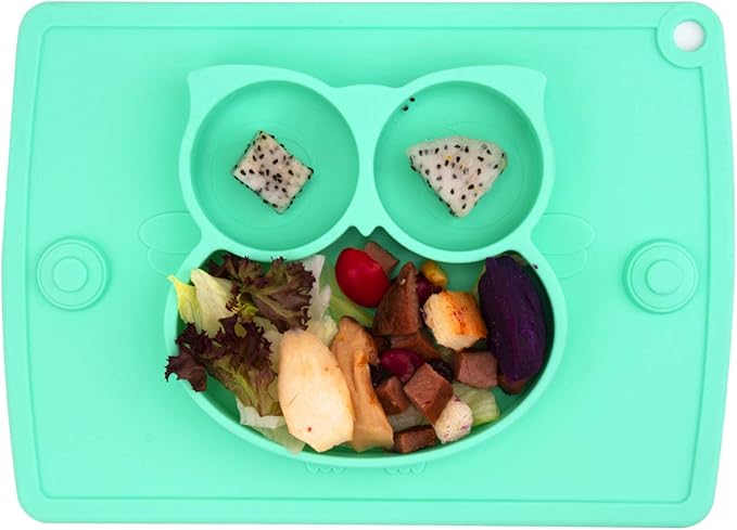 Qshare Toddler Plate, Portable Baby Plate for Toddlers and Kids, BPA-Free Strong Suction Plates for Toddlers, Dishwasher and Microwave Safe Silicone Placemat 11x8x1 inch