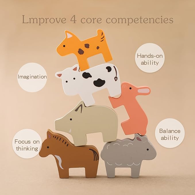 Wooden Train Set Toddler Toys for 3-5 Year Montessori Animal Figurines Train Toy Set Preschool Learning Activities Toys for Kids, Birthday Gift for Toddlers & Kids Aged 3+ (10 PCS)