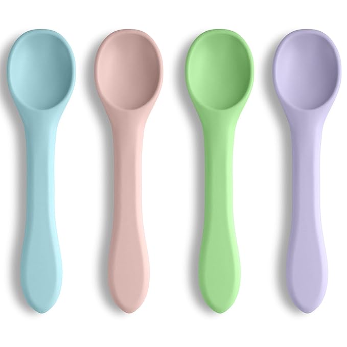 Vicloon Silicone Baby Feeding Spoons, 4 PCS Baby Spoons, First Stage Feeding Spoons for Infants, Silicone Baby Spoons Ultra-Durable & Chewproof, Silicone Feeding Spoons Dishwasher Safe,Baby Utensils