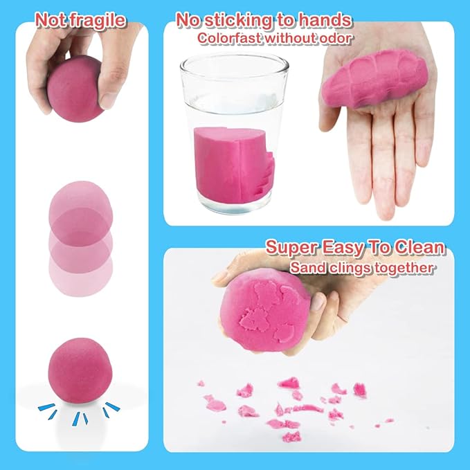 Play Sand Kit, 54Pcs Sandbox Toys Set for Boys Girls, 3lbs Magic Pink Sand, Mold Tools, Inflatable Tray, Storage Box, Funny Birthday Christmas Gift