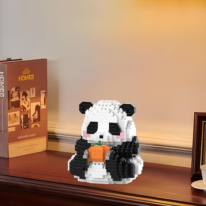 Halloween Mini Building Blocks- Helloween Sitting Panda with Pumpkin, Micro Blocks Panda Toy for Kids 6 7 8 9+, Mini Blocks Building Sets for Adults
