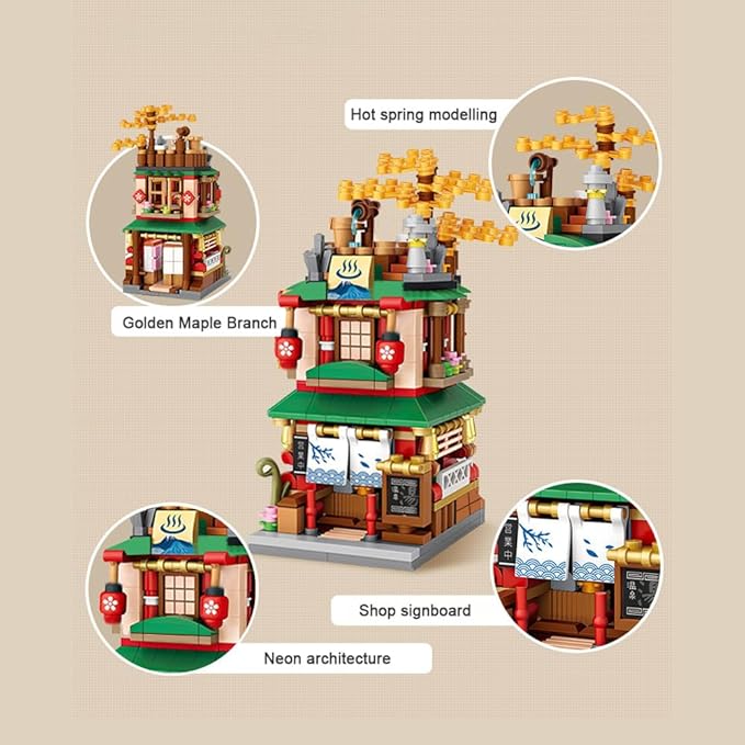 LOZ M6604 Mini Blocks Japanese Street View House Building Block Kit,1608 Pieces MOC Construction Creative Japan Architecture Model Set, Awesome Building Toys Gift for Kids and Adults