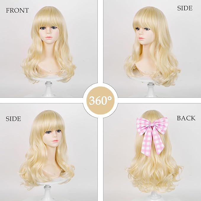 Probeauty Blonde Wig for Kids Girls Golden Long Wavy Cosplay Wigs Halloween Costume Party Fluffy Synthetic Wigs with Wig Caps