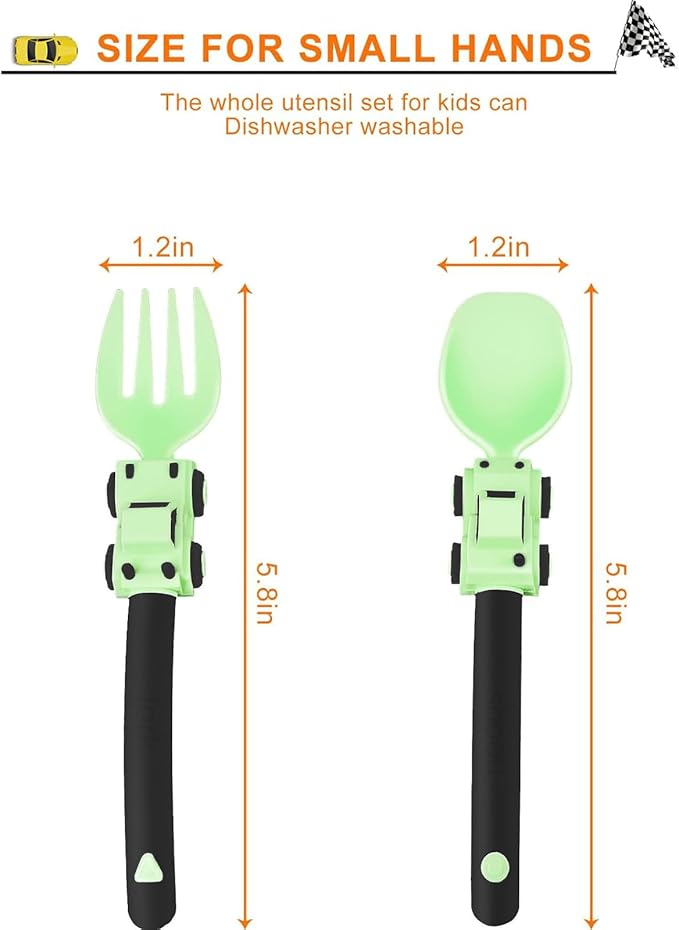 Construction Toddler Utensils - Toddler Forks and Spoons - Kids Spoon and Fork Set - Suitable for Kids Utensils - Baby Utensils, Portable Utensils Set for 1 2 3 4 5 year old Toddlers, Green
