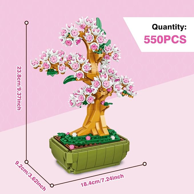 Cherry Blossom Bouquet Building Block Set, 550 Pcs Mini Building Block Bouquet Building Block Set, Flower Building Toys, Creative Building Block Plant Series