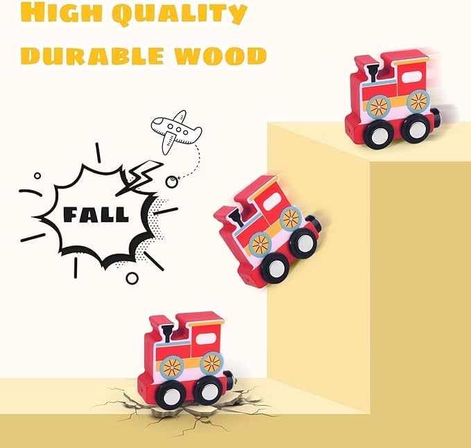 Toys for Toddlers, 12pc Wooden Magnetic Train Track Set with Animal and Digital Designs, Montessori Educational Toy for 2 3 4 5 Year Olds Boys and Girls Christmas Birthday Gift