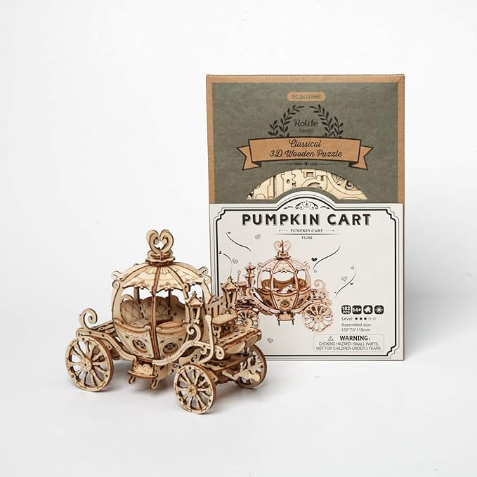 Rolife 3D Wooden Puzzle Wood Craft Kit-DIY Model Toy-Home Decoration-Best Educational Christmas Birthday Day Gift for Boys Girls Friends Son Adults (Pumpkin Carriage)