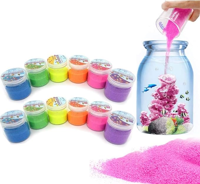 Set of 12 Colorful Magic Sand, 6 Colors Atlantis Sand,Fantastic Sand Never Gets Wet- Amazing Hydrophobic Space Sand Play Sand Colored Sand Toys for Kids