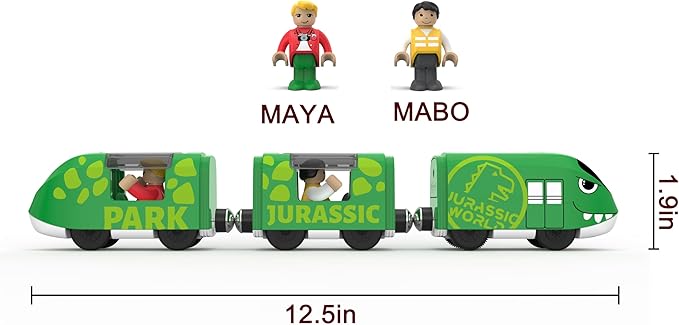 Toy Train Set for Wooden Tracks, Battery Operated Train for Toddlers, Motorized Train with Dinosaur Train for Kids, Electric Train Toy Compatible with Thomas & Friends, Brio