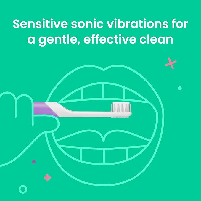 Quip Sonic Toothbrush for Kids with Timer - Includes Extra Brush Head and Travel Cover Mount - Electric, Soft Bristle Refill Head, Rubber Handle, 3 Month Battery Life - Travel Toothbrush - Purple