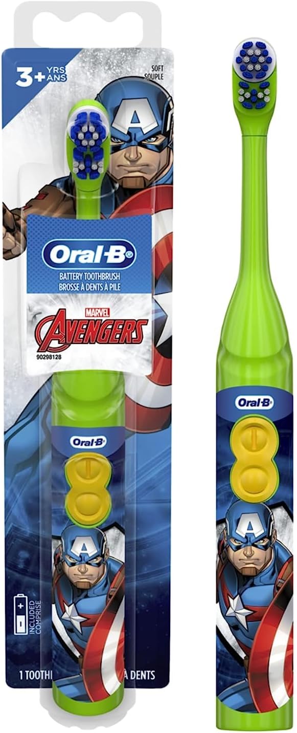 Oral-B Kid's Battery Toothbrush Featuring Marvel's Avengers, Soft Bristles, for Kids 3+ (Character May Vary) (Pack of 2)