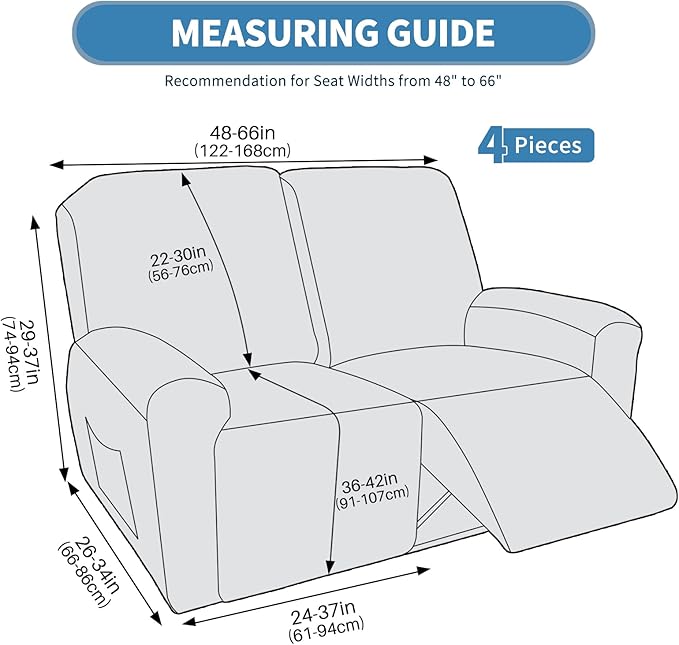 JIVINER 4 Pieces Recliner Loveseat Covers Stretch Recliner Sofa Slipcover with Elastic Bottom Jacquard Fitted Reclining Couch Cover Furniture Protector with Pockets (2 Seater, Pea Green)