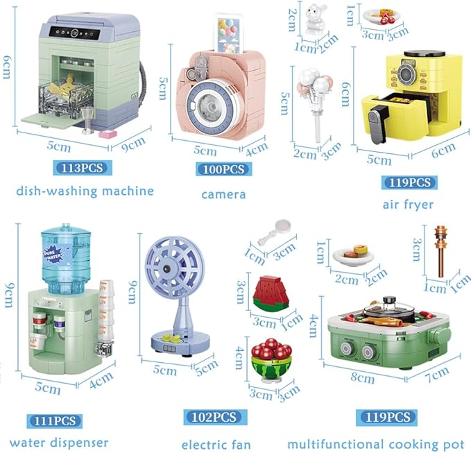 Girls Building Set, 6PCS Mini Electric Appliances Building Blocks Toy for Kids Age 6+, STEM Building Blocks Toy, Classroom Prizes, Birthday Gifts for Girls 664 Pieces