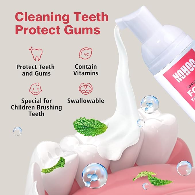 NOHOO Kids Foam Toothpaste with Fruit Flavor,Fluoride Free Natural Formul, Foam Toothpaste for Electric Toothbrush,Suitable for Toddler's Oral Cleaning and Cavity Prevention (2Strawberry+2Orange)