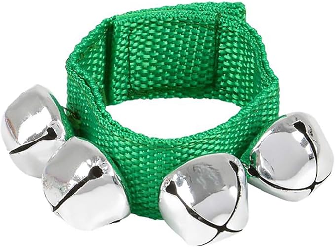 The Dreidel Company Christmas Jingle Bell Band Bracelet, Green & Red Bands with Hanging Jingle Ball Bells (12-Pack)