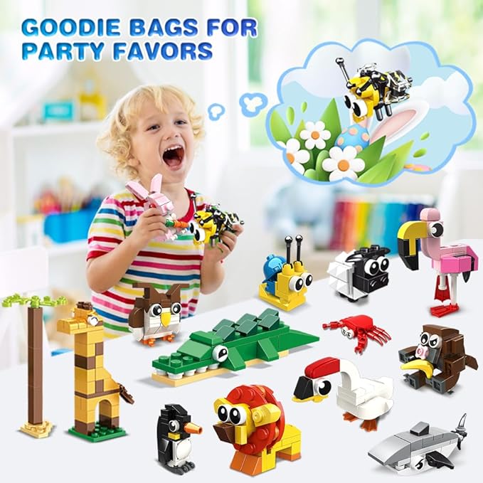 HOGOKIDS Party Favors for Kids - 20 Pack Animals Building Blocks Toy for Easter Gifts Goodie Bags Stocking Stuffer Classroom Prizes Building Set, Valentines Day Birthday Gift for Boys Girls Ages 6-12+