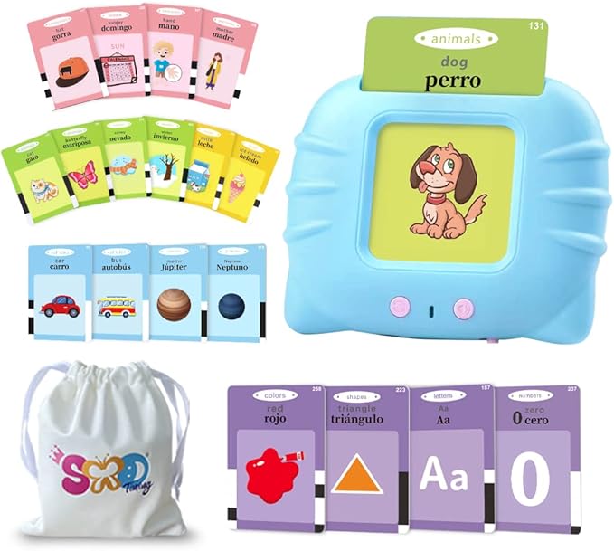 Spanish Flash Cards for Kids,Bilingual Flash Cards for Toddler/Beginning - ABC,Numbers,Colors,Shapes,Español/English Talking for Preschool,Kindergarten,Ages 2+