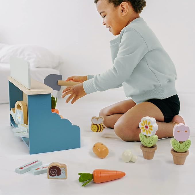 PairPear Flower Garden Toy Playset,Toddlers Wooden Toys Play Food Set for Girls Boys 3 Years and Up