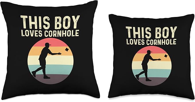 Cornhole Gift Cornhole Player Accessories & Stuff Funny Cornhole Designs for Boys Kids Bean Bag Toss Players Throw Pillow, 16x16, Multicolor