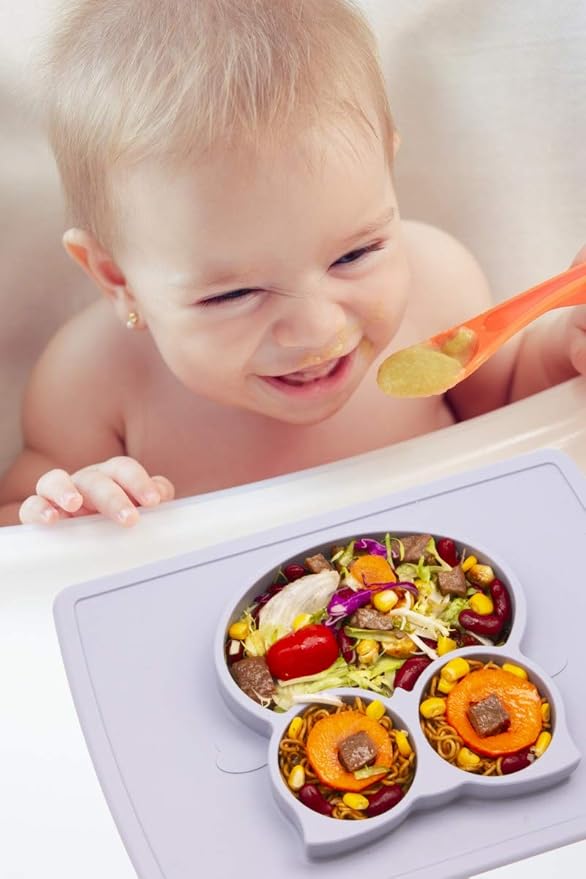Qshare Toddler Plate, Portable Baby Plate for Toddlers and Kids, BPA-Free Strong Suction Plates for Toddlers, Dishwasher and Microwave Safe Silicone Placemat 11x8x1 inch
