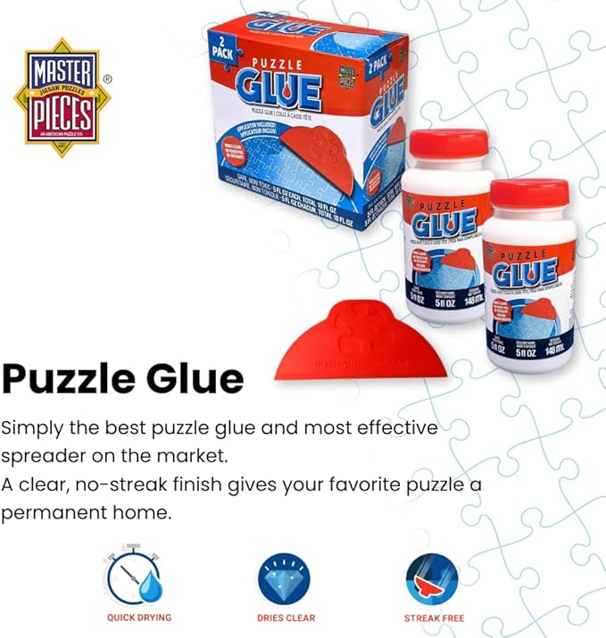 MasterPieces Puzzle Glue and Wide Plastic Spreader 5oz - Pack - Jigsaw Puzzle Saver Clear Glue for Puzzle Protector