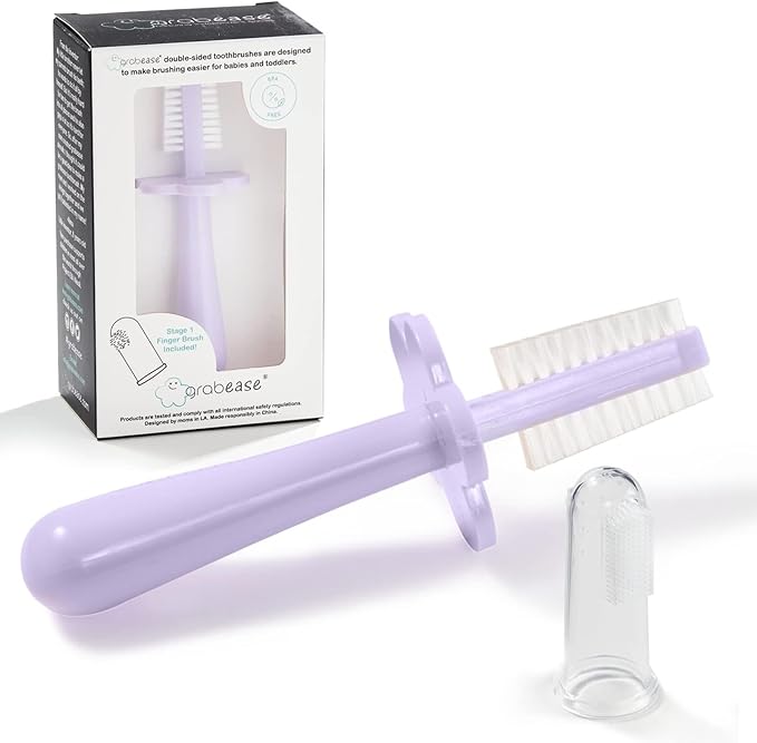grabease Double Sided Toothbrush for Infant, Baby & Toddler - Finger Toothbrush - BPA-Free & Phthalate-Free - 1 Pack, Lavender - Baby Tooth Brush