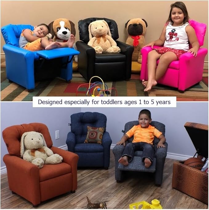 The Crew Furniture Traditional Kids Recliner, Toddler Ages 1-5 Years, Pu Faux Leather, Blue