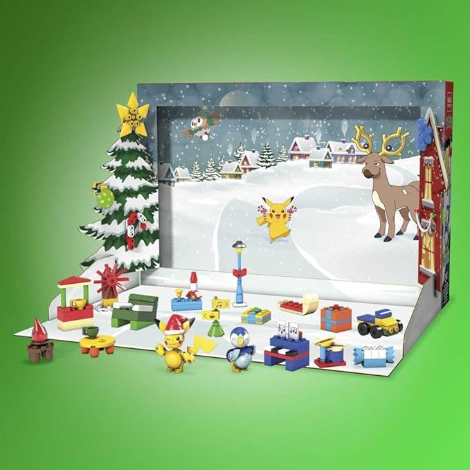 MEGA Pokémon Building Toys Set, Holiday Calendar with 202 Pieces, 2 Poseable Characters and Accessories, for Kids
