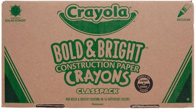 Crayola Construction Paper Crayons Classpack, Bulk Assorted School Supplies, 16 Colors, 400/Set (Packaging May Vary)