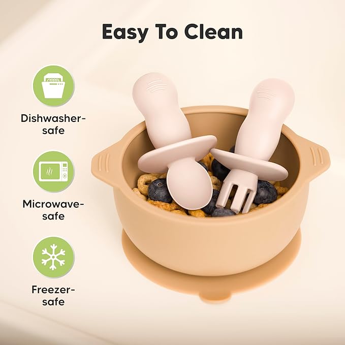 KeaBabies 4-Pack Silicone Baby Spoons and Forks Set - Baby Spoon Self Feeding, BLW Baby Utensils 6-12 Months,Baby Led Weaning Feeding Spoon,Teething Infant Baby First Food Training Pre Spoon (Roseate)