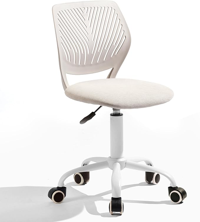 Homy Casa Armless Home Office Desk Chair, Colorful Task Chair with Soft Mesh Padded Cushion, Height Adjustable Swivel Study Computer Chair for for Girls Boys Teens (Beige, 1PC)