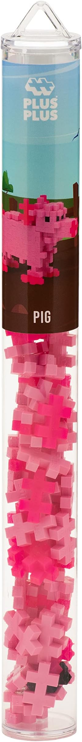 Plus Plus 3D Animal Figurine Building Block Set, 70 Mini Interlocking Puzzle Pieces, Fun Stem Toys for Kids - Pig Mini Maker Tube