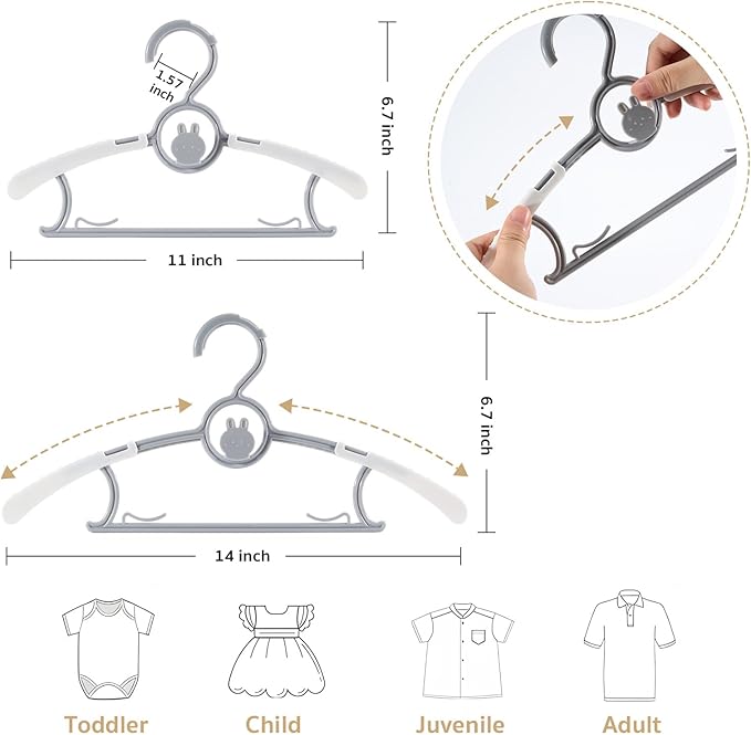 Adjustable Plastic Baby Hangers for Closet, Hanger for Baby Children Clothes, Suitable for Infant Toddlers Nursery Kids 11.4" Clothes Hangers 20Pack(Mix Colors)