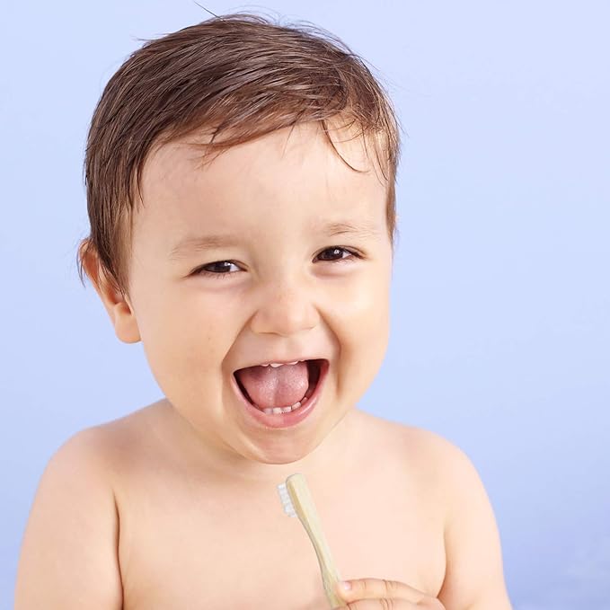 Rain Organic Bamboo Baby Toothbrush - 100% Safe Infant Toddler Kids Toothbrush 6 to 12 Months and Up, Natural BPA-Free Biodegradable Wood Toothbrush Extra Soft Bristles Children's Dental Care (1 Pack)