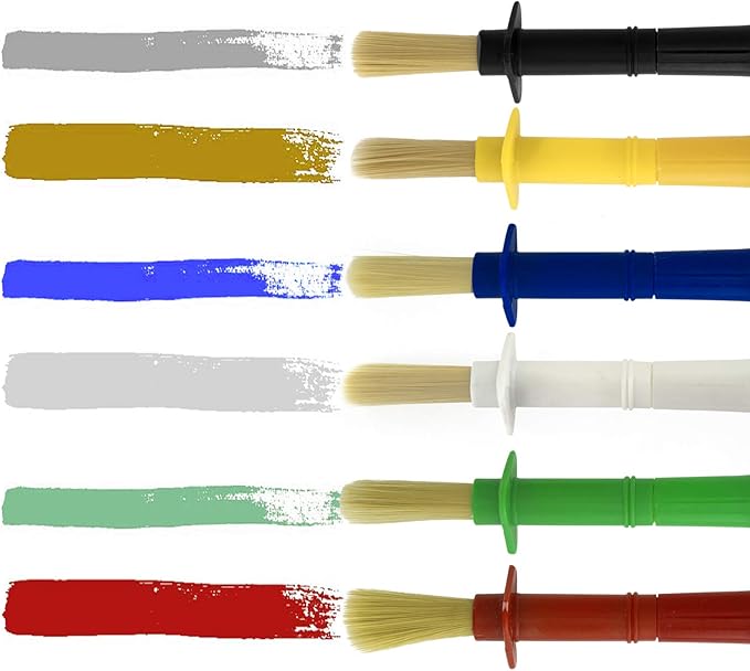 U.S. Art Supply Children's Jumbo Art Brushes Set of 6 - Plastic Handle Round Brushes with Hog Bristles, Stubby Grip - Ideal for Tempera, Poster Paints, and More!
