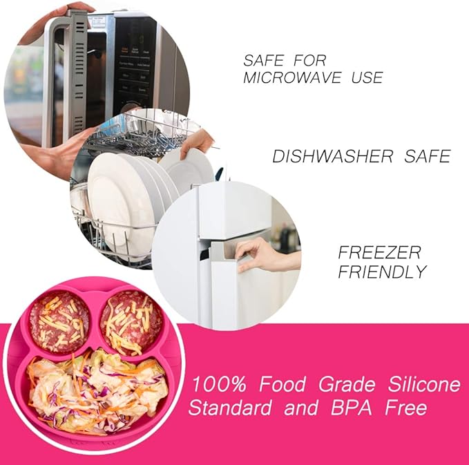 Qshare Toddler Plate, Portable Baby Plate for Toddlers and Kids, BPA-Free Strong Suction Plates for Toddlers, Dishwasher and Microwave Safe Silicone Placemat 11x8x1 inch