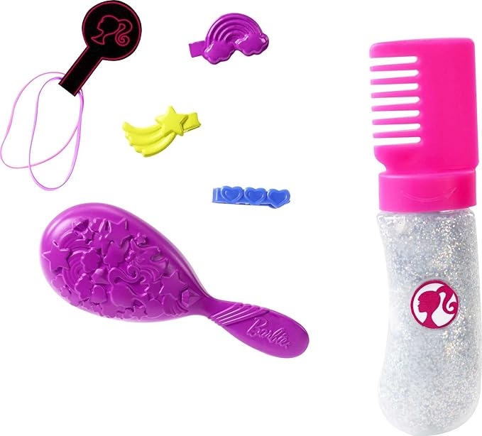 Barbie Rainbow Sparkle Hair Doll Featuring Extra-Long 7.5-inch Brunette Hair with a Hidden Rainbow of Five Colors, Sparkle Gel and Comb and Hairstyling Accessories, Gift for 5 to 7 Year Olds