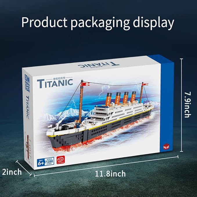 Micro Mini Blocks Titanic Building Block Set Titanic Cruise Ship Model Building Kit Boat Bricks for Adults DIY Educational Toys Gifts for Kids Age of 6-12 Years 1288 Pieces