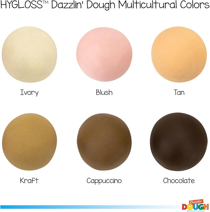 Hygloss Soft Modeling Play Dough - 6 Assorted Color Playdough - Multicultural Skin Tones - 5 lb. Each - Reusable Container, Ideal for Art Projects & Classroom Activities