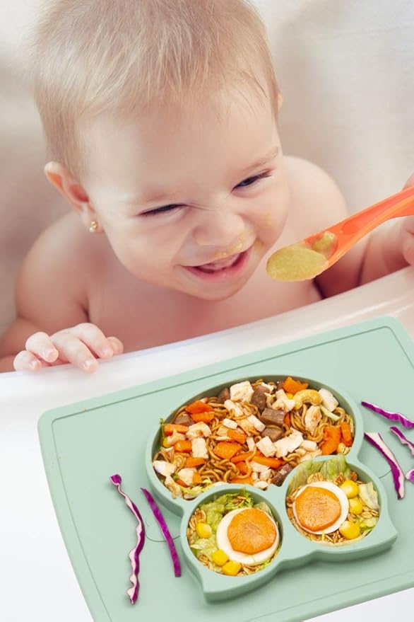 Qshare Toddler Plate, Portable Baby Plate for Toddlers and Kids, BPA-Free Strong Suction Plates for Toddlers, Dishwasher and Microwave Safe Silicone Placemat 11x8x1 inch