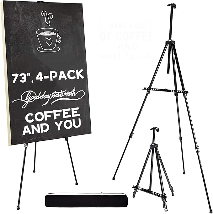 Artify 73 Inches Double Tier Easel Stand, Adjustable Height from 22-73”, 3 in 1, for Painting and Display with a Carrying Bag, 4PACK