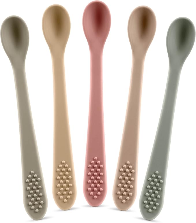 Baby Spoons First Stage Silicone Baby Spoon – Self Feeding Baby Utensils – Infant Spoons First Stage Baby Feeding Spoon - Soft & Gentle on Gums - BPA Free Silicone Baby Spoons Set (Pastel4)