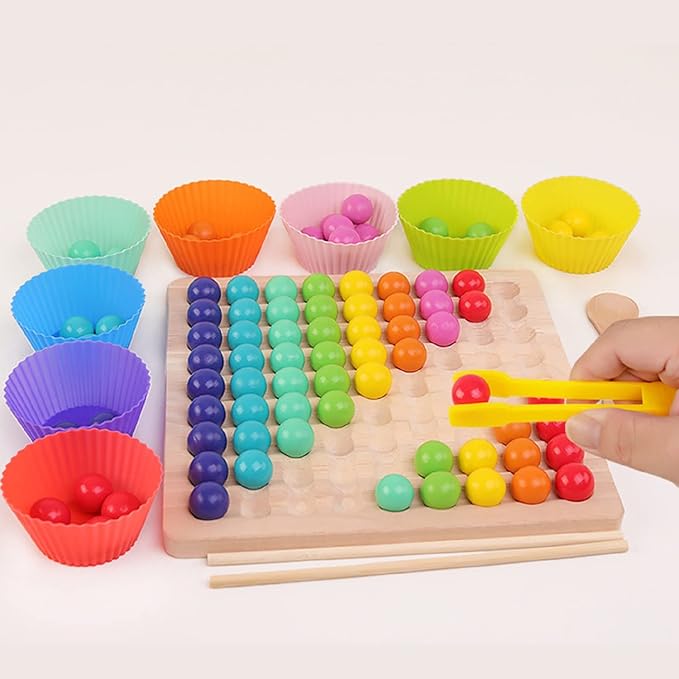 LOVEALOTTER Wooden Board Bead Game, Montessori Board Beads Game, Early Educational Preschool Toy, Color Sorting Toys for Toddlers, Fine Motor Training for Children, Great Gift for Kids, for Seniors