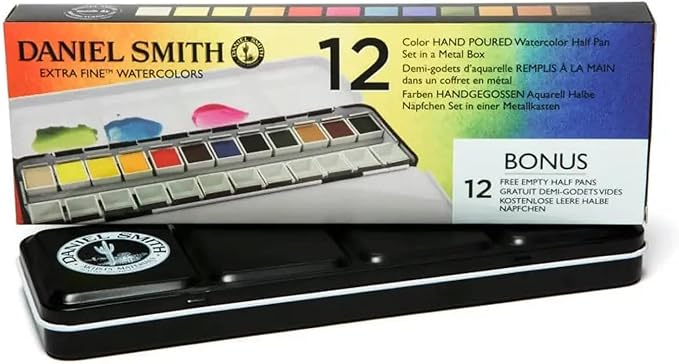 Daniel Smith Color Hand Poured Pan Set in a Metal Box with Bonus 12 Empty Half Pans, 1 Unit (Pack of 1)