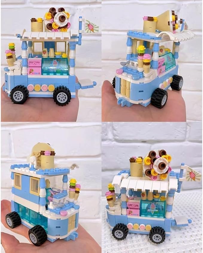 Girls Building Blocks Toys 184 Pieces Ice Cream Truck Set Toys for Girls Models Pink Building Bricks Toys STEM Toys Construction Play Set for Kids Best Gifts for Girls Age 6-12 and Up