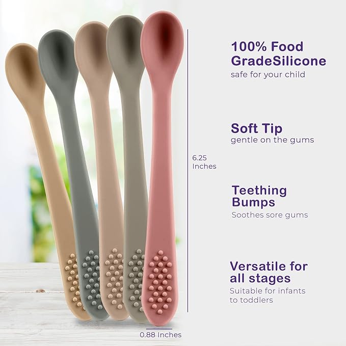 Baby Spoons First Stage Silicone Baby Spoon – Self Feeding Baby Utensils – Infant Spoons First Stage Baby Feeding Spoon - Soft & Gentle on Gums - BPA Free Silicone Baby Spoons Set (Pastel4)