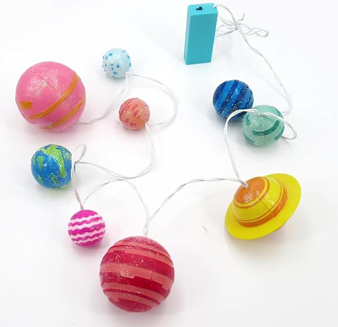 4M: STEAM Powered Kids: Solar System String Lights - Assemble & Paint Your Mini-Planetarium, LED Lights, DIY Outer Space Art & Craft Kit, Kids Ages 5+
