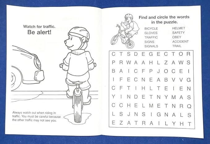ZOCO - Bike Safety - Educational Coloring Books (25 Bulk Pack, Without Crayons) - Bicycle Rules, Road, Helmet Safety - Games, Puzzles, Activities for Kids